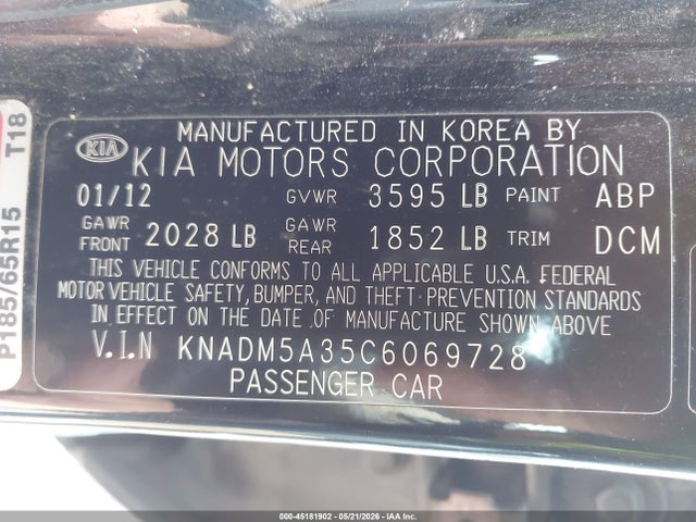 Продаж на аукціоні авто 2012 Kia Rio5 Lx, vin: KNADM5A35C6069728, номер лоту: 45181902