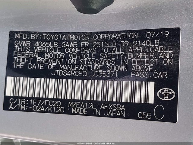 Aukcja sprzedaży 2020 Toyota Corolla Se, vin: JTDS4RCE0LJ035371, numer aukcji: 45181903