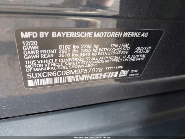 Aukcja sprzedaży 2021 Bmw X5 Xdrive40i, vin: 5UXCR6C08M9F57078, numer aukcji: 45181908