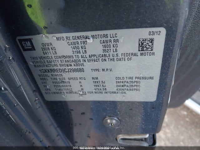 45181923 :رقم المزاد ، 1GKKRRED9CJ298680 vin ، 2012 Gmc Acadia Slt1 مزاد بيع