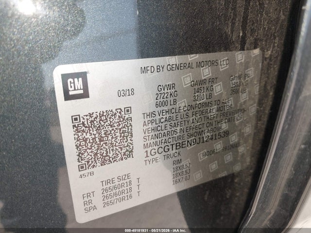 Chevrolet Colorado Wt 2018 1GCGTBEN9J1241539 Image 9