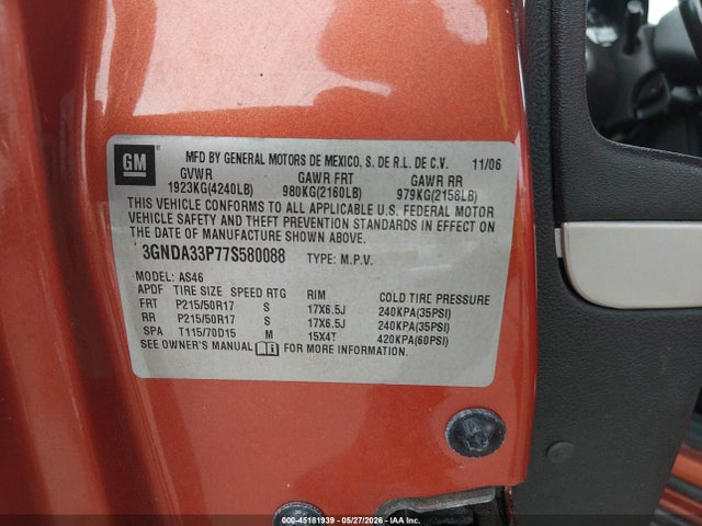 Aukcja sprzedaży 2007 Chevrolet Hhr Lt, vin: 3GNDA33P77S580088, numer aukcji: 45181939