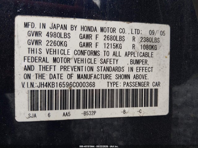 Продаж на аукціоні авто 2006 Acura Rl 3.5, vin: JH4KB16596C000368, номер лоту: 45181944