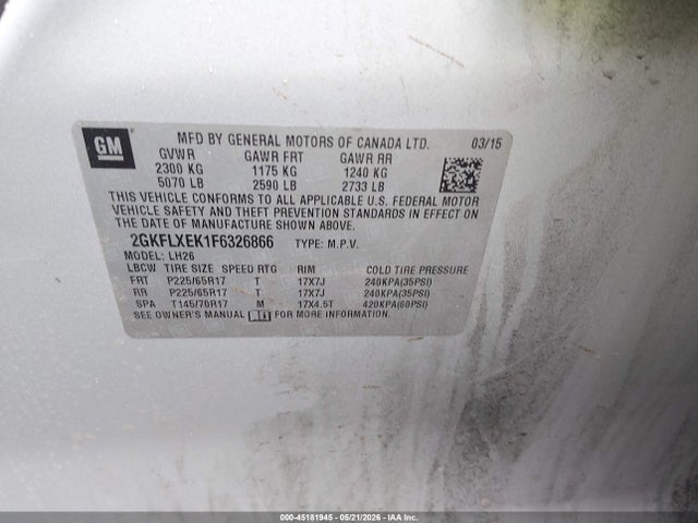 Продаж на аукціоні авто 2015 Gmc Terrain Slt-1, vin: 2GKFLXEK1F6326866, номер лоту: 45181945