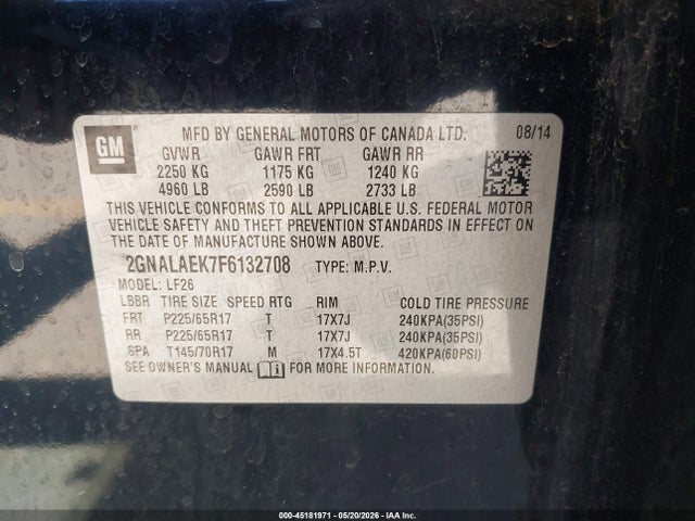 2015 Chevrolet Equinox Ls მანქანა იყიდება აუქციონზე, vin: 2GNALAEK7F6132708, აუქციონის ნომერი: 45181971