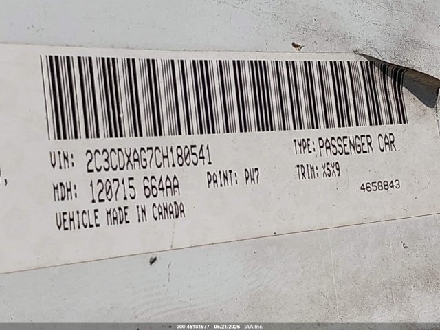 45181977 :رقم المزاد ، 2C3CDXAG7CH180541 vin ، 2012 Dodge Charger Police مزاد بيع