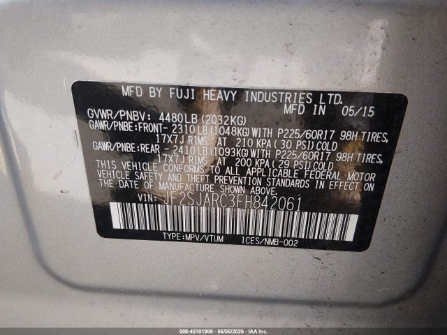 Subaru Forester 2.5i Limited 2015 JF2SJARC3FH842061 Image 9