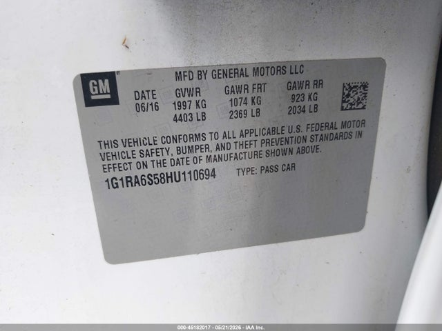 1G1RA6S58HU110694 Chevrolet VOLT LT