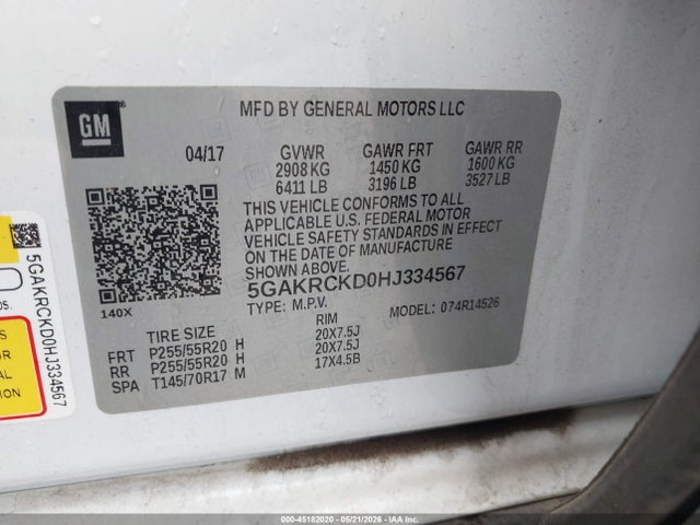 Продажа на аукционе авто 2017 Buick Enclave Premium, vin: 5GAKRCKD0HJ334567, номер лота: 45182020