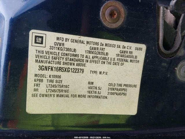 Продажа на аукционе авто 1999 Chevrolet Suburban 1500 Lt, vin: 3GNFK16R5XG122379, номер лота: 45182059