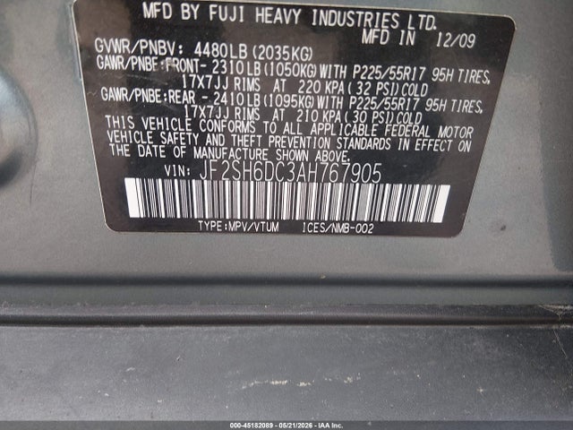Aukcja sprzedaży 2010 Subaru Forester 2.5x Limited, vin: JF2SH6DC3AH767905, numer aukcji: 45182089