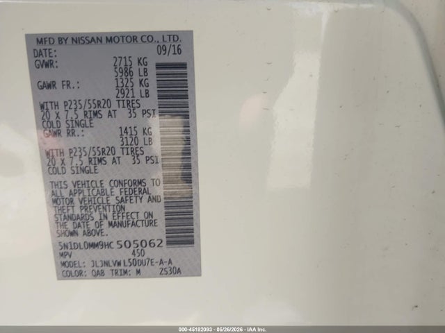 Продажа на аукционе авто 2017 Infiniti Qx60, vin: 5N1DL0MM9HC505062, номер лота: 45182093