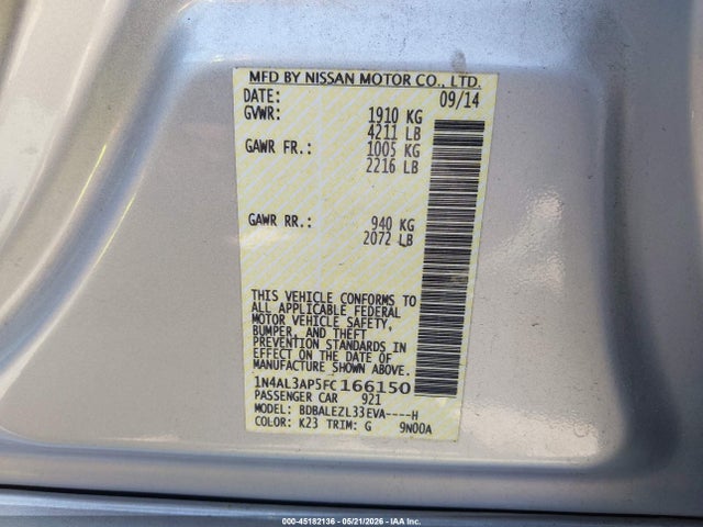 Nissan Altima 2.5 S 2015 1N4AL3AP5FC166150 Image 9