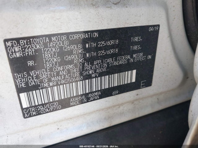 JTMEWRFV4KD506468 Toyota Rav4 Hybrid Xse