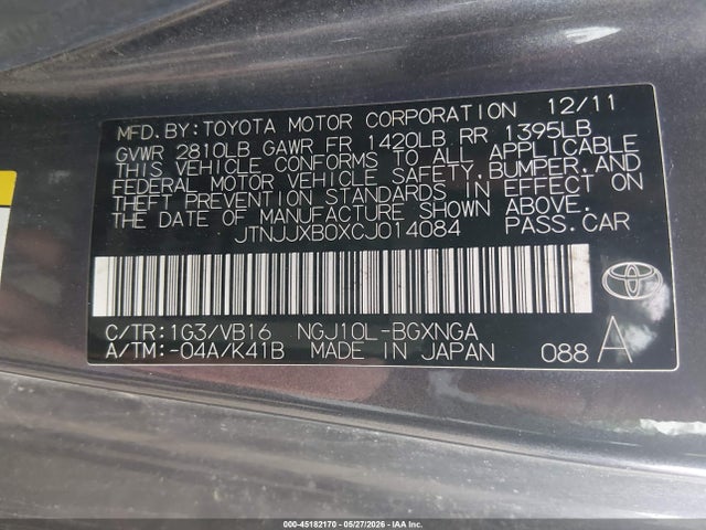 Aukcja sprzedaży 2012 Scion Iq, vin: JTNJJXB0XCJ014084, numer aukcji: 45182170