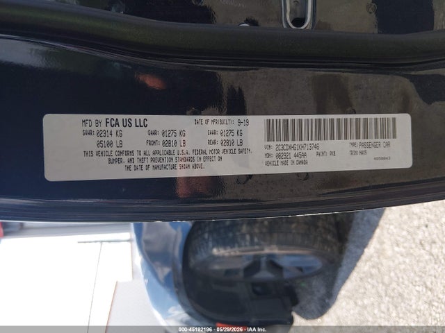 45182196 :رقم المزاد ، 2C3CDXHG1KH713746 vin ، 2019 Dodge Charger Gt Rwd مزاد بيع
