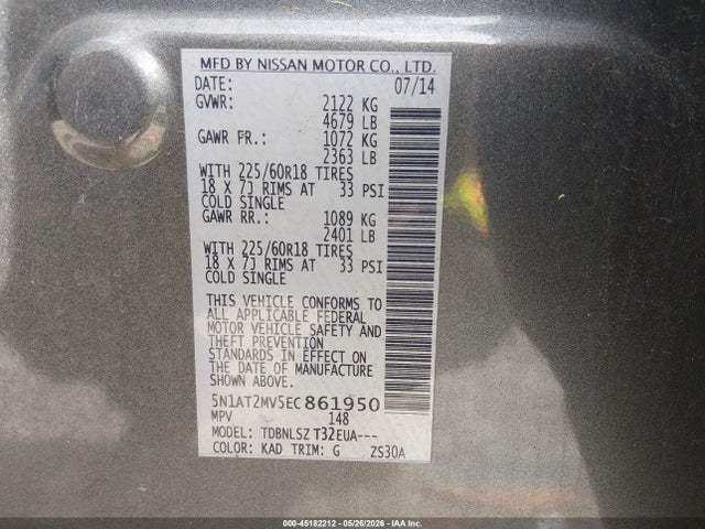 Продажа на аукционе авто 2014 Nissan Rogue Sl, vin: 5N1AT2MV5EC861950, номер лота: 45182212