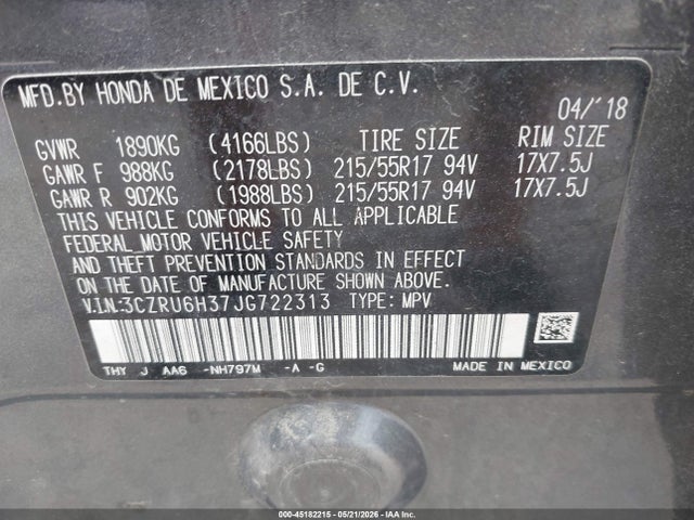 Aukcja sprzedaży 2018 Honda Hr-v Lx, vin: 3CZRU6H37JG722313, numer aukcji: 45182215