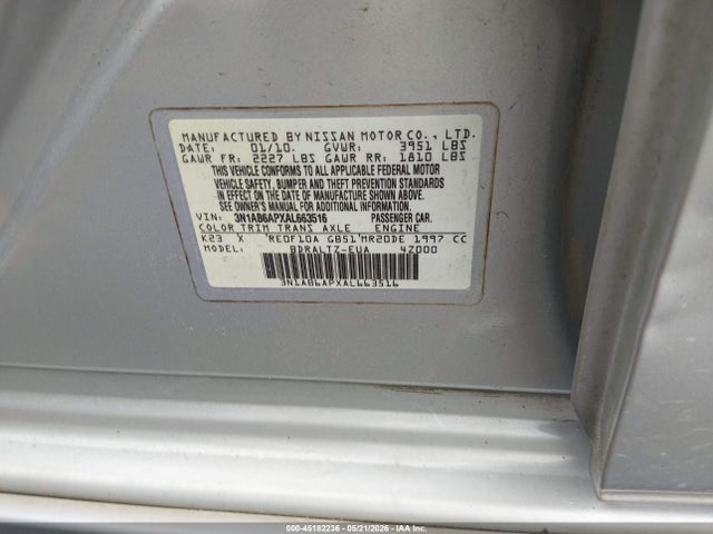 Aukcja sprzedaży 2010 Nissan Sentra 2.0sr, vin: 3N1AB6APXAL663516, numer aukcji: 45182236