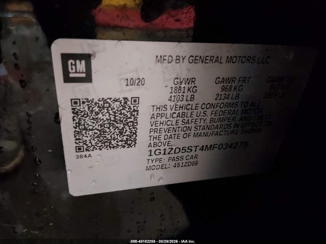 1G1ZD5ST4MF034275 Chevrolet Malibu Fwd Lt