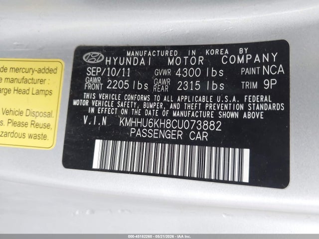 Продажа на аукционе авто 2012 Hyundai Genesis 3.8 Grand Touring, vin: KMHHU6KH8CU073882, номер лота: 45182260