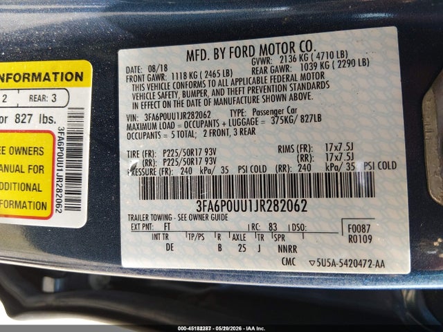 Продаж на аукціоні авто 2018 Ford Fusion Hybrid S, vin: 3FA6P0UU1JR282062, номер лоту: 45182287
