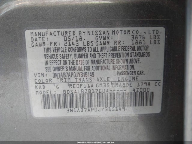 Nissan SENTRA S 2018 3N1AB7AP0JY315149 Image 9