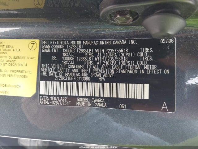 2007 Lexus Rx 350 მანქანა იყიდება აუქციონზე, vin: 2T2HK31U67C013086, აუქციონის ნომერი: 45182316