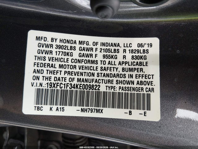 Honda CIVIC EX 2019 19XFC1F34KE009822 Image 9
