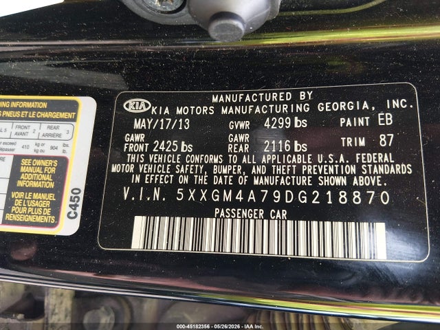 Aukcja sprzedaży 2013 Kia Optima Lx, vin: 5XXGM4A79DG218870, numer aukcji: 45182356