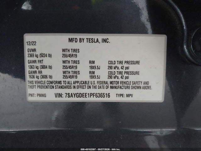Продажа на аукционе авто 2023 Tesla Model Y Awd/long Range Dual Motor All-wheel Drive, vin: 7SAYGDEE1PF636516, номер лота: 45182397