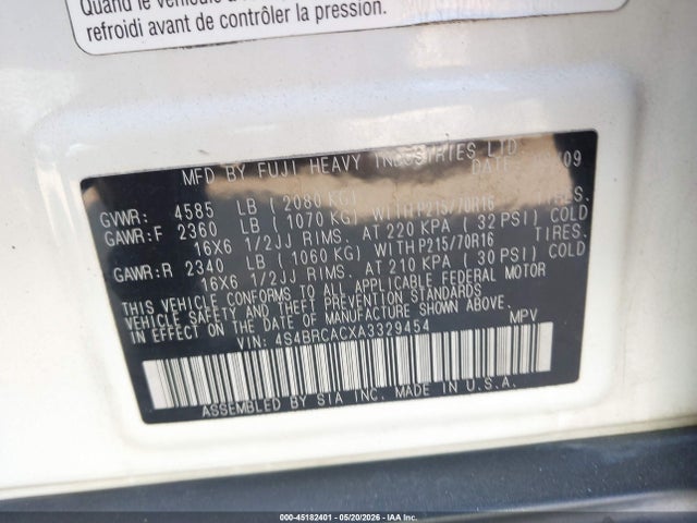 Продаж на аукціоні авто 2010 Subaru Outback 2.5i, vin: 4S4BRCACXA3329454, номер лоту: 45182401