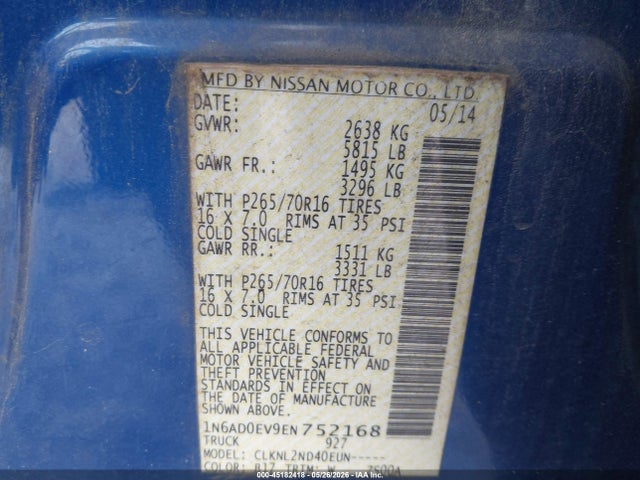 Nissan Frontier Sv 2014 1N6AD0EV9EN752168 Image 9
