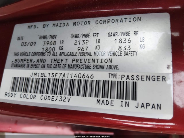 Aukcja sprzedaży 2010 Mazda Mazda3 I Touring, vin: JM1BL1SF7A1140646, numer aukcji: 45182425