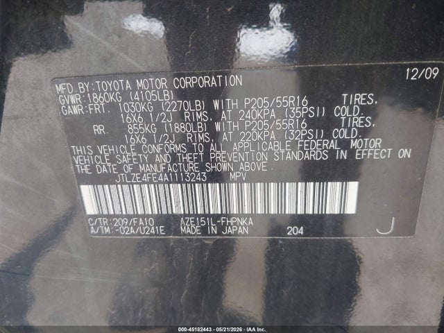 Aukcja sprzedaży 2010 Scion Xb, vin: JTLZE4FE4A1113243, numer aukcji: 45182443