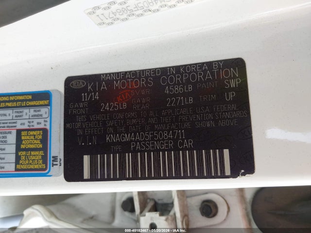 Продаж на аукціоні авто 2015 Kia Optima Hybrid, vin: KNAGM4AD5F5084711, номер лоту: 45182467
