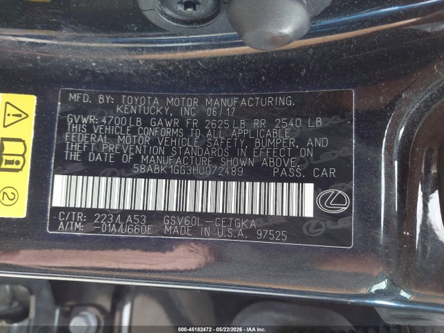 45182472 :رقم المزاد ، 58ABK1GG3HU072489 vin ، 2017 Lexus Es 350 مزاد بيع