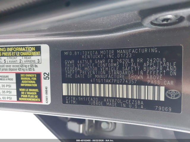 Продаж на аукціоні авто 2023 Toyota Camry Se, vin: 4T1G11AK7PU774357, номер лоту: 45182485