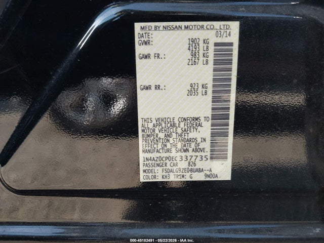 2014 Nissan Leaf Sl მანქანა იყიდება აუქციონზე, vin: 1N4AZ0CP0EC337735, აუქციონის ნომერი: 45182491