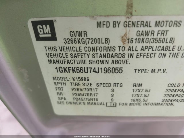 Продаж на аукціоні авто 2004 Gmc Yukon Xl 1500 Denali, vin: 1GKFK66U74J196055, номер лоту: 45182495