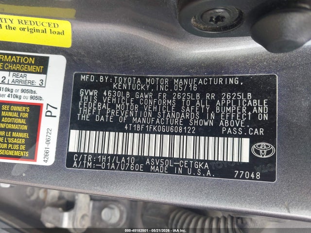 Aukcja sprzedaży 2016 Toyota Camry Xle, vin: 4T1BF1FK0GU608122, numer aukcji: 45182501