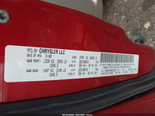 45182508 :رقم المزاد ، 2A8HR54P68R815875 vin ، 2008 Chrysler Town & Country Touring مزاد بيع