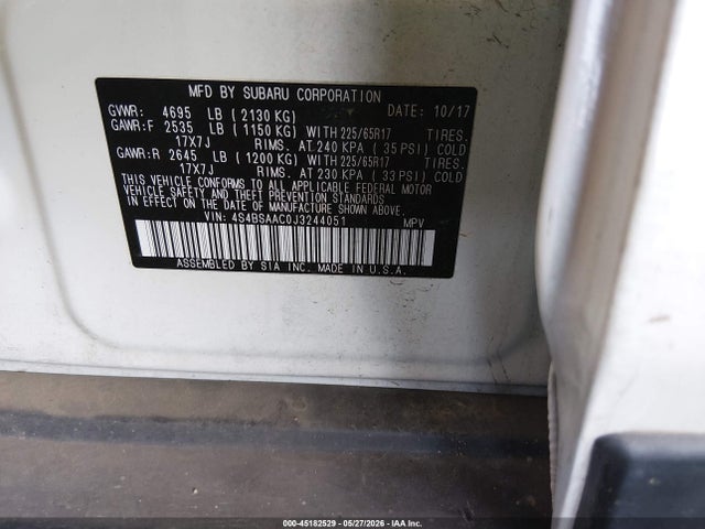 Aukcja sprzedaży 2018 Subaru Outback 2.5i, vin: 4S4BSAAC0J3244051, numer aukcji: 45182529