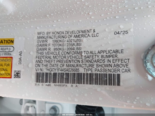 1HGCY1F44SA026685 Honda ACCORD SE