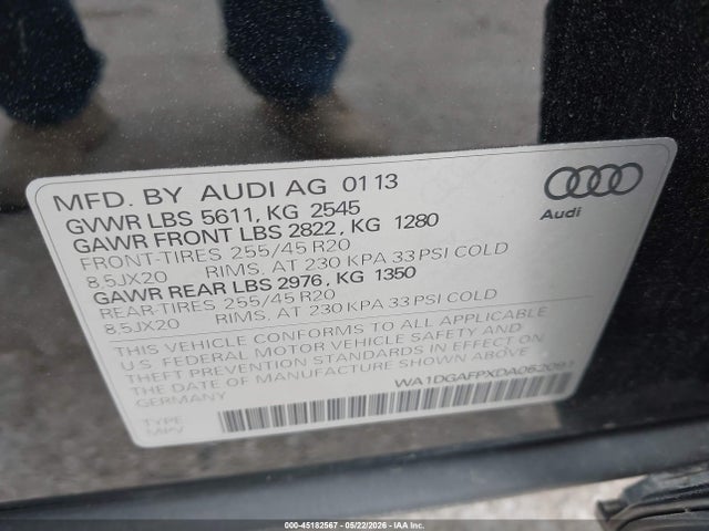 2013 Audi Q5 3.0t Premium Plus მანქანა იყიდება აუქციონზე, vin: WA1DGAFPXDA052091, აუქციონის ნომერი: 45182567