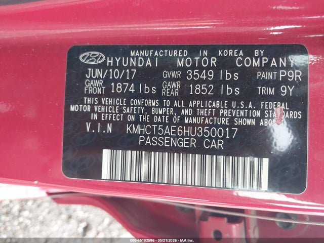 2017 Hyundai Accent Se მანქანა იყიდება აუქციონზე, vin: KMHCT5AE6HU350017, აუქციონის ნომერი: 45182586