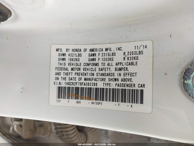 Honda ACCORD EX 2015 1HGCR2F79FA060396 Image 9