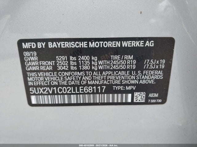 Aukcja sprzedaży 2020 Bmw X4 Xdrive30i, vin: 5UX2V1C02LLE68117, numer aukcji: 45182589