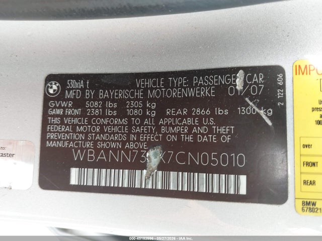 Продажа на аукционе авто 2007 Bmw 530xit, vin: WBANN735X7CN05010, номер лота: 45182596