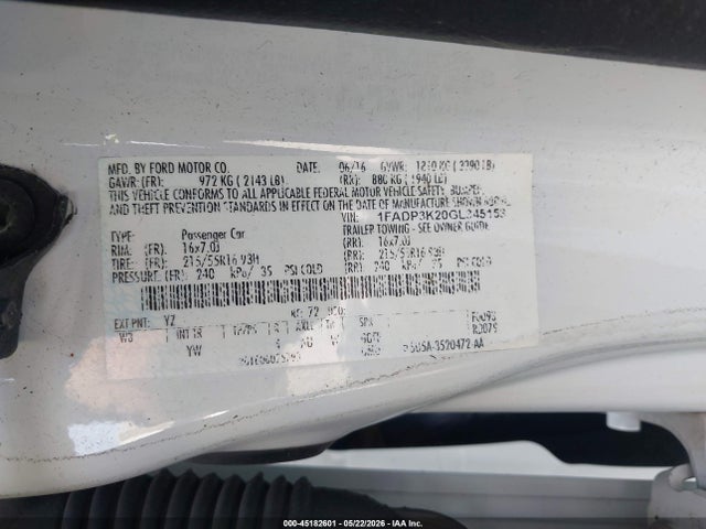 Aukcja sprzedaży 2016 Ford Focus Se, vin: 1FADP3K20GL345153, numer aukcji: 45182601